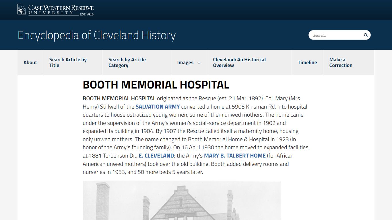 BOOTH MEMORIAL HOSPITAL | Encyclopedia of Cleveland ...